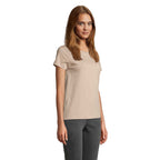 Branded organic fitted women's t-shirt, side view