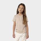 Model wearing a branded value organic kids t-shirt