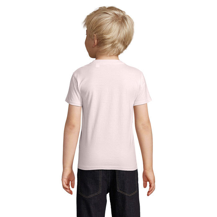 Pink branded value organic kids t-shirt, back view