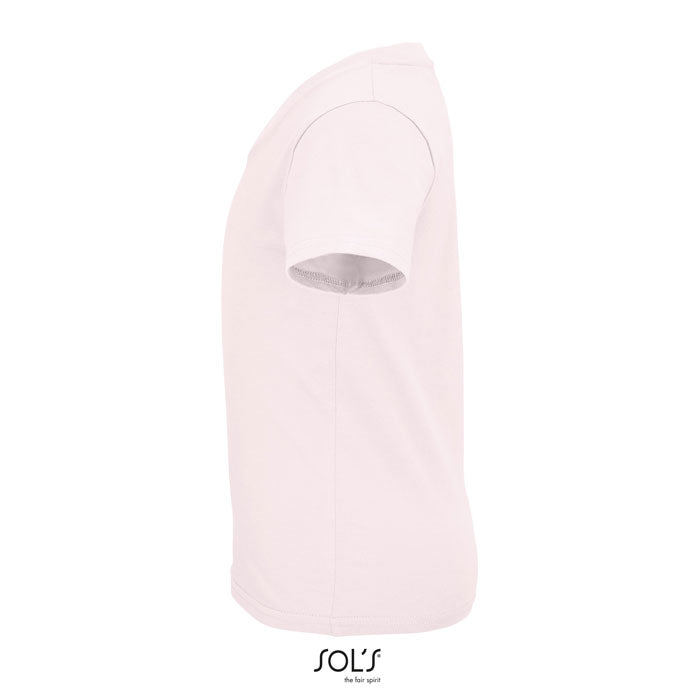 Pink branded value organic kids t-shirt, side view
