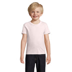 Pink branded value organic kids t-shirt, front view