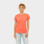 Model wearing a branded value organic women's t-shirt