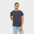 Model wearing a branded value organic men's t-shirt