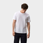 Model wearing a branded recycled offcut t-shirt