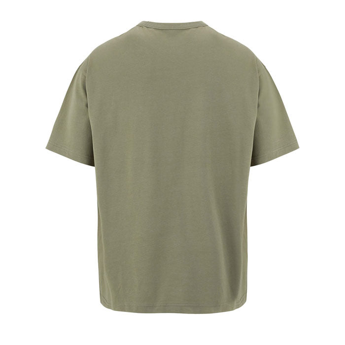 Khaki branded boxy men's t-shirt, back view