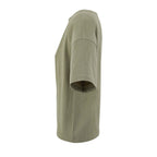 Khaki branded boxy women's t-shirt, side view