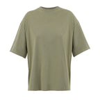 Khaki branded boxy women's t-shirt, front view