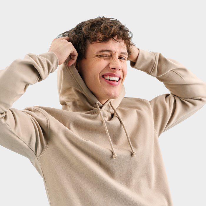 Branded Recycled Pullover Hoodie in use