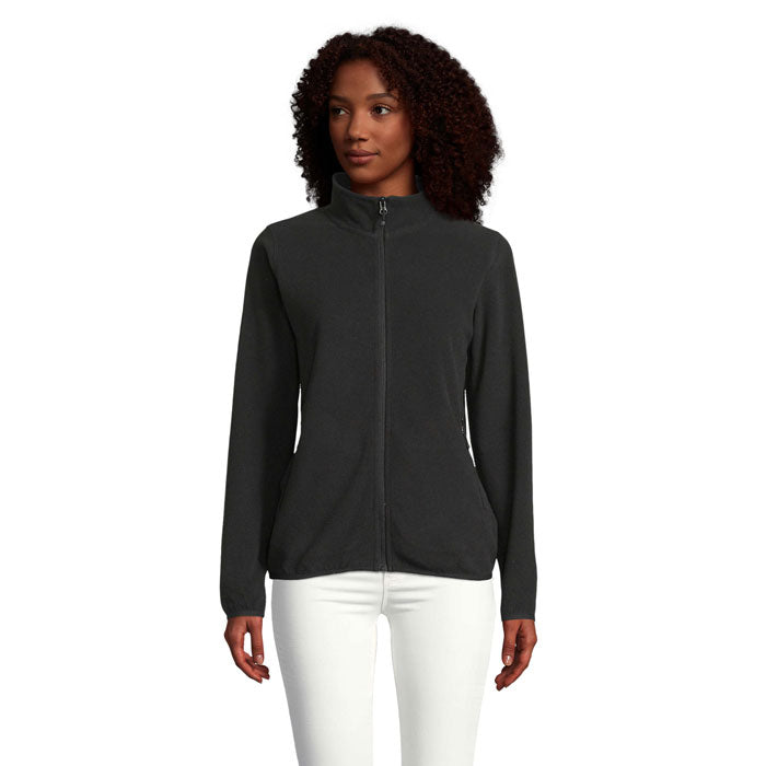 Branded Women's Microfleece Zip Jacket in Black