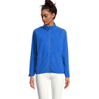 Branded women's microfleece zip jacket, front view