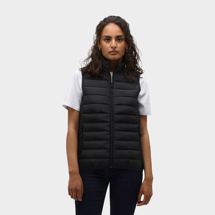 Model wearing a branded women's lightweight bodywarmer