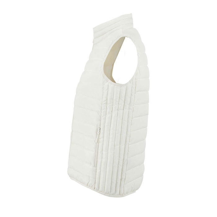 Branded women's lightweight bodywarmer, side view