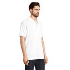 White organic cotton polo shirt, side view