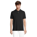 Branded Stretch Fit Men's Polo Shirt in Black