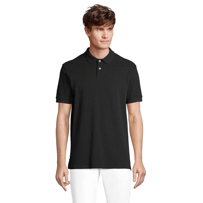 Branded Stretch Fit Men's Polo Shirt in Black