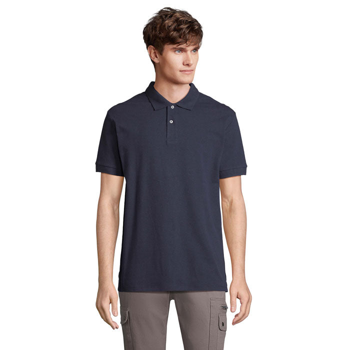 Branded Stretch Fit Men's Polo Shirt in Blue