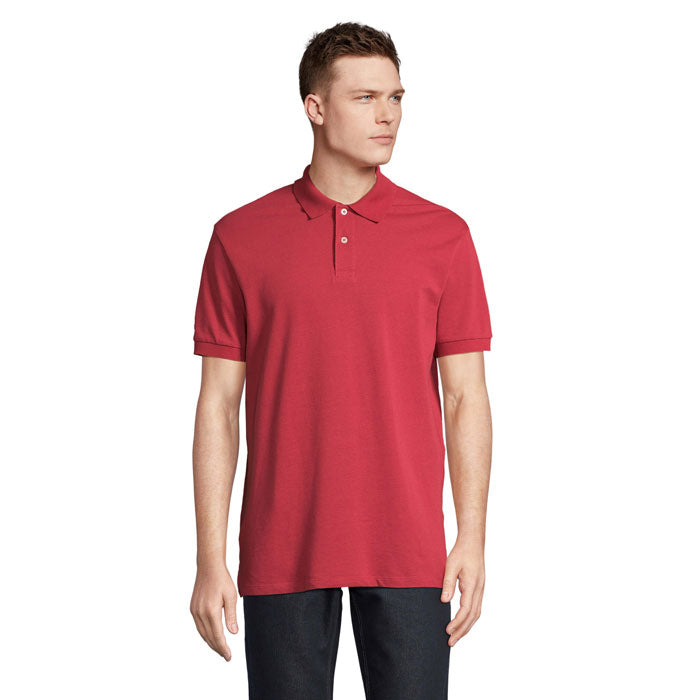 Branded Stretch Fit Men's Polo Shirt in Red