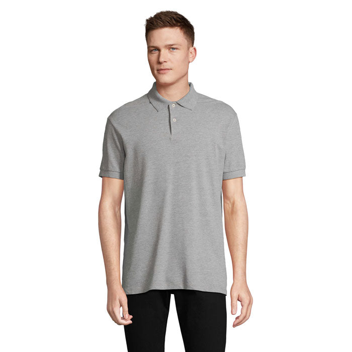 Branded Stretch Fit Men's Polo Shirt in Grey