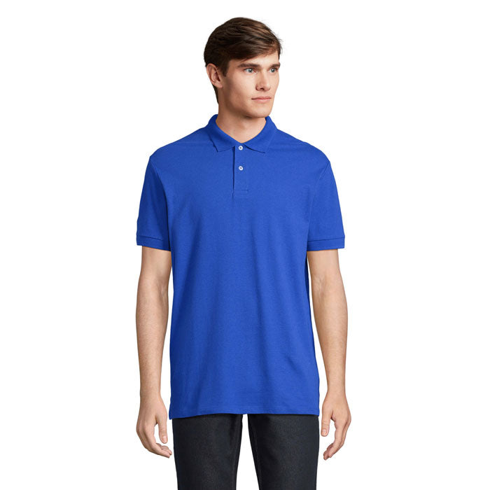 Branded Stretch Fit Men's Polo Shirt in Blue