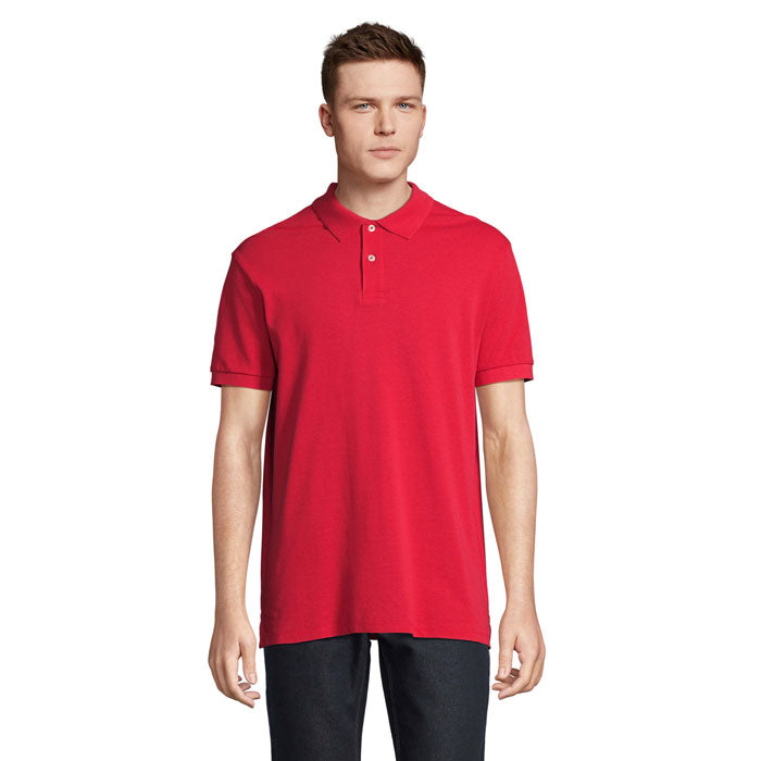 Branded Stretch Fit Men's Polo Shirt in Red