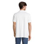 White stretch fit men's polo shirt, back view