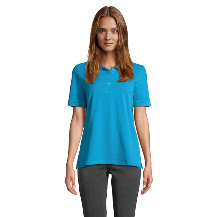 Branded Stretch Fit Women's Polo Shirt in Blue