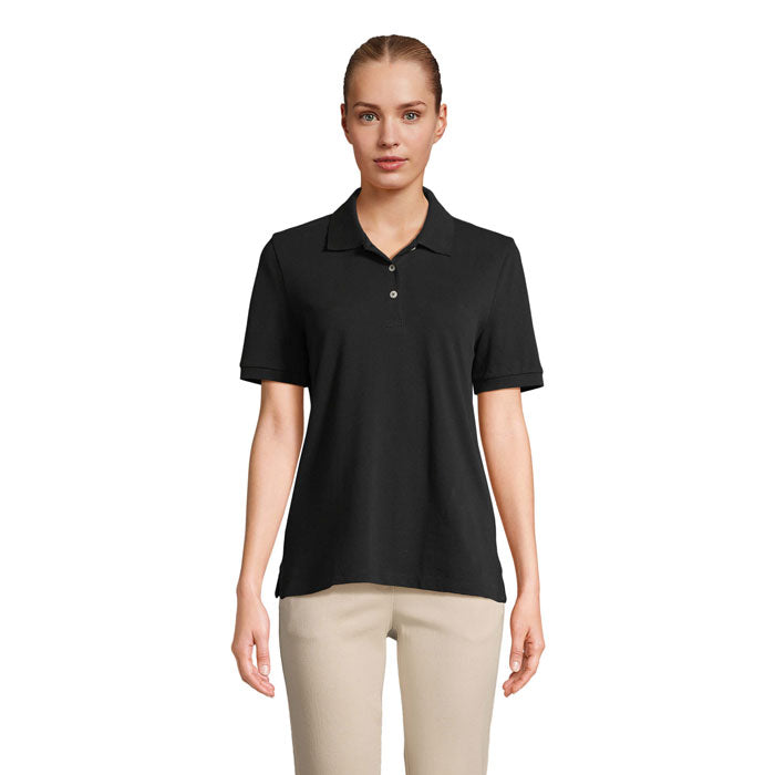 Branded Stretch Fit Women's Polo Shirt in Black