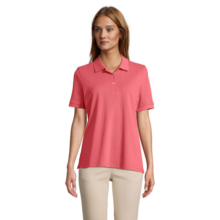 Branded Stretch Fit Women's Polo Shirt in Pink