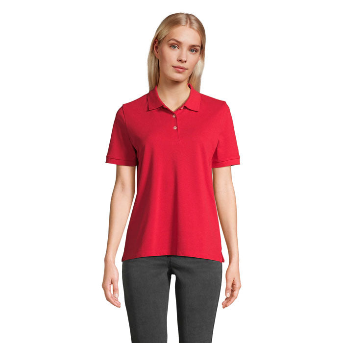 Branded Stretch Fit Women's Polo Shirt in Red