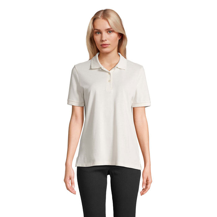 Branded Stretch Fit Women's Polo Shirt in White