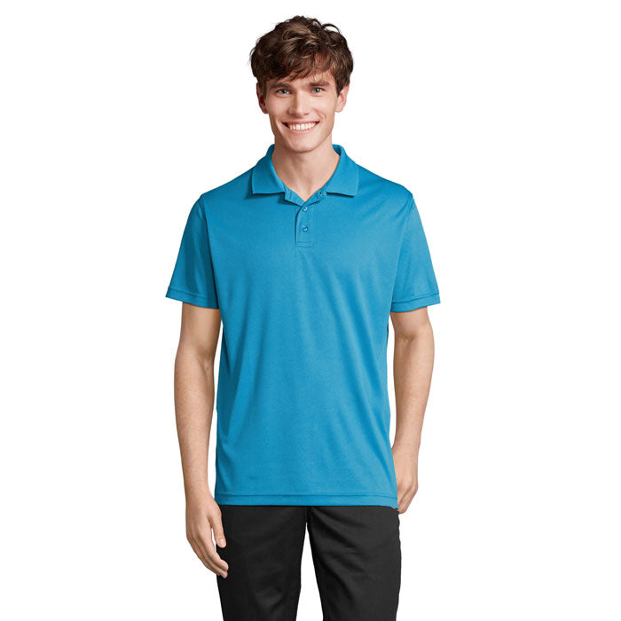 Branded Recycled Sports Polo Shirt in Blue