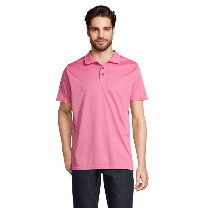 Branded Recycled Sports Polo Shirt in Pink