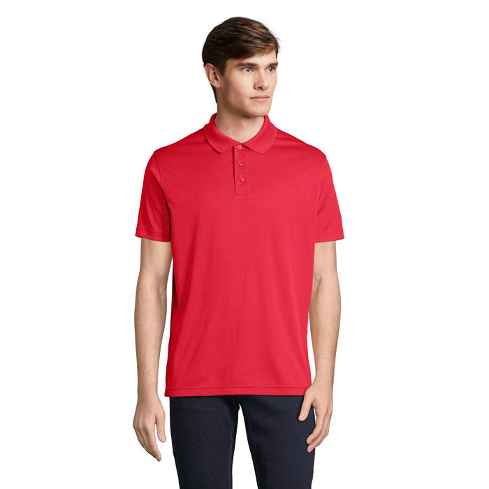 Branded Recycled Sports Polo Shirt in Red