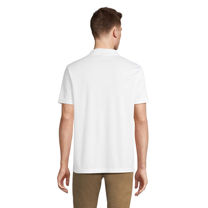 White recycled sports polo shirt, back view