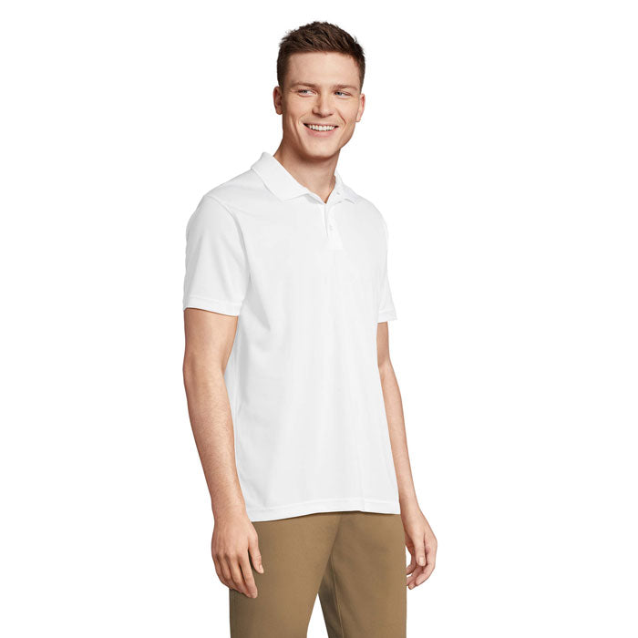 White recycled sports polo shirt, side view
