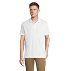 White recycled sports polo shirt, front view