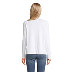 White branded long sleeve women's t-shirt, back view