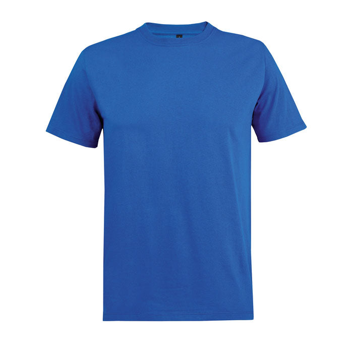 Blue branded recycled blend t-shirt, front view