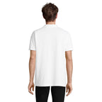 White unisex branded polo shirt, back view
