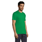 Green branded value t-shirt, side view