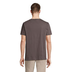 Grey branded V-neck t-shirt, back view