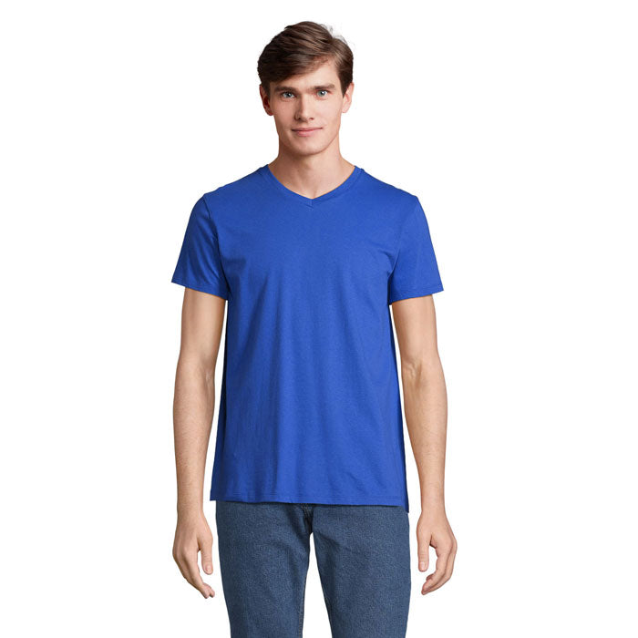 Branded V-Neck T-Shirt in Blue