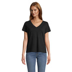 Branded V-Neck Women's T-Shirt in Black