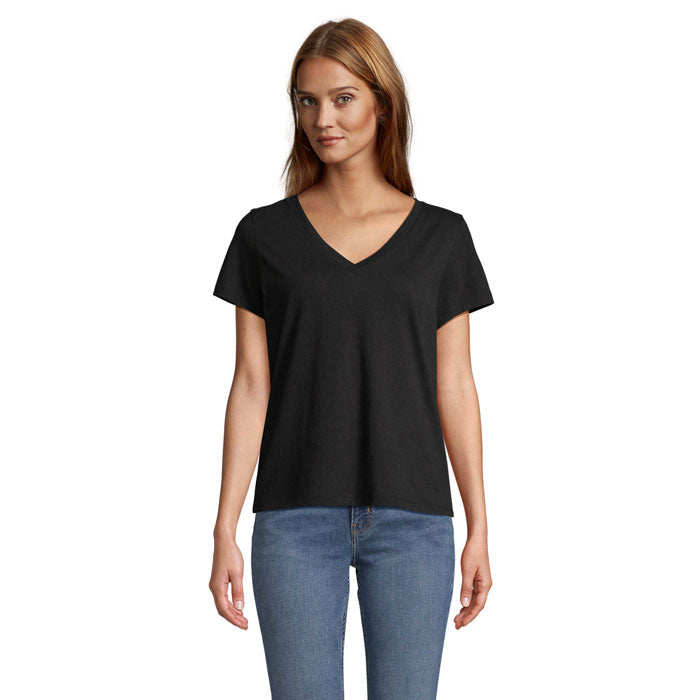 Branded V-Neck Women's T-Shirt in Black