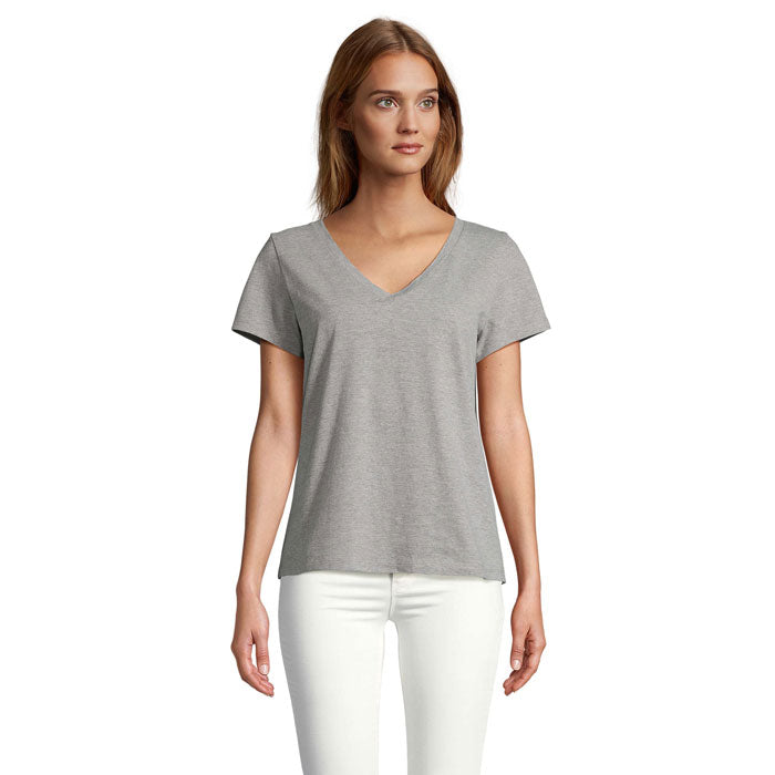 Branded V-Neck Women's T-Shirt in Grey