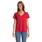 Branded V-Neck Women's T-Shirt in Red