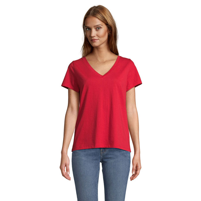 Branded V-Neck Women's T-Shirt in Red