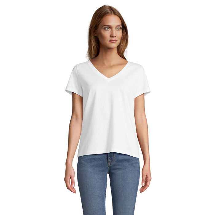 Branded V-Neck Women's T-Shirt in White