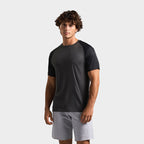 Model wearing a branded recycled raglan t-shirt