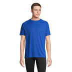 Blue branded recycled raglan t-shirt, front view